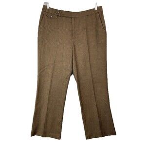 Lauren Ralph Lauren Women 14 Pants Vintage Wool Brown Glen Check Trousers Preppy
